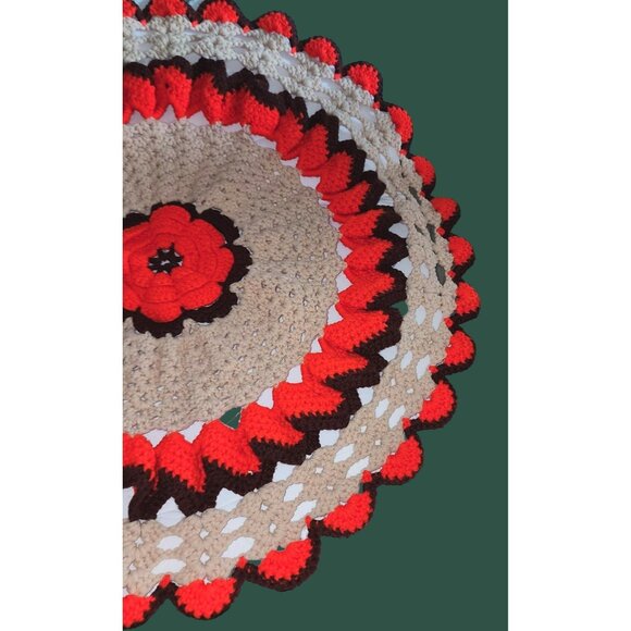 HUGE Vintage Handmade Crochet Doily 24" Round Retro Decor Orange/Brown/Tan Kitsc - Picture 4 of 10